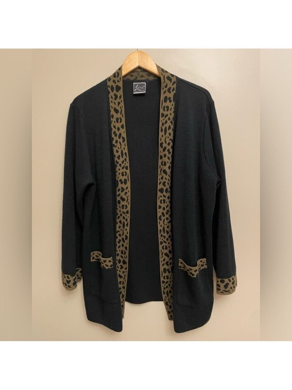 Lennie Women for Nina Leonard Leopard Print Black Cardigan